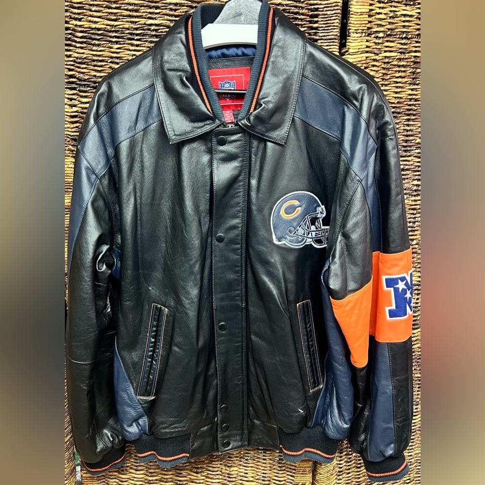 NFL - Bears, Leather Varsity Jacket - Blue/Orange, Vintage, Mens Large-Chicago